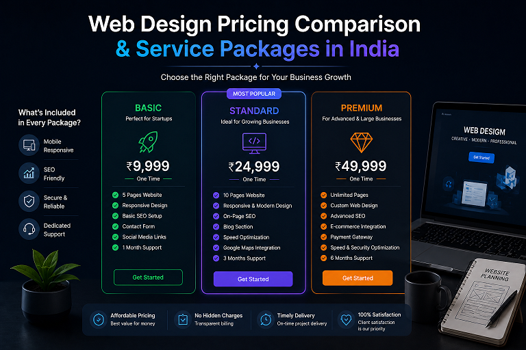 Web design pricing comparison and service packages India